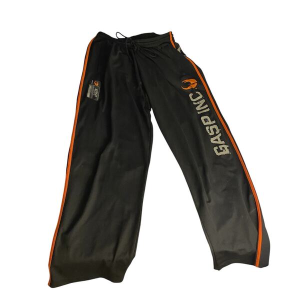 Y2K Bodybuilding Gym Track Pants Black Orange GASP INC Size L - Picture 2 of 5